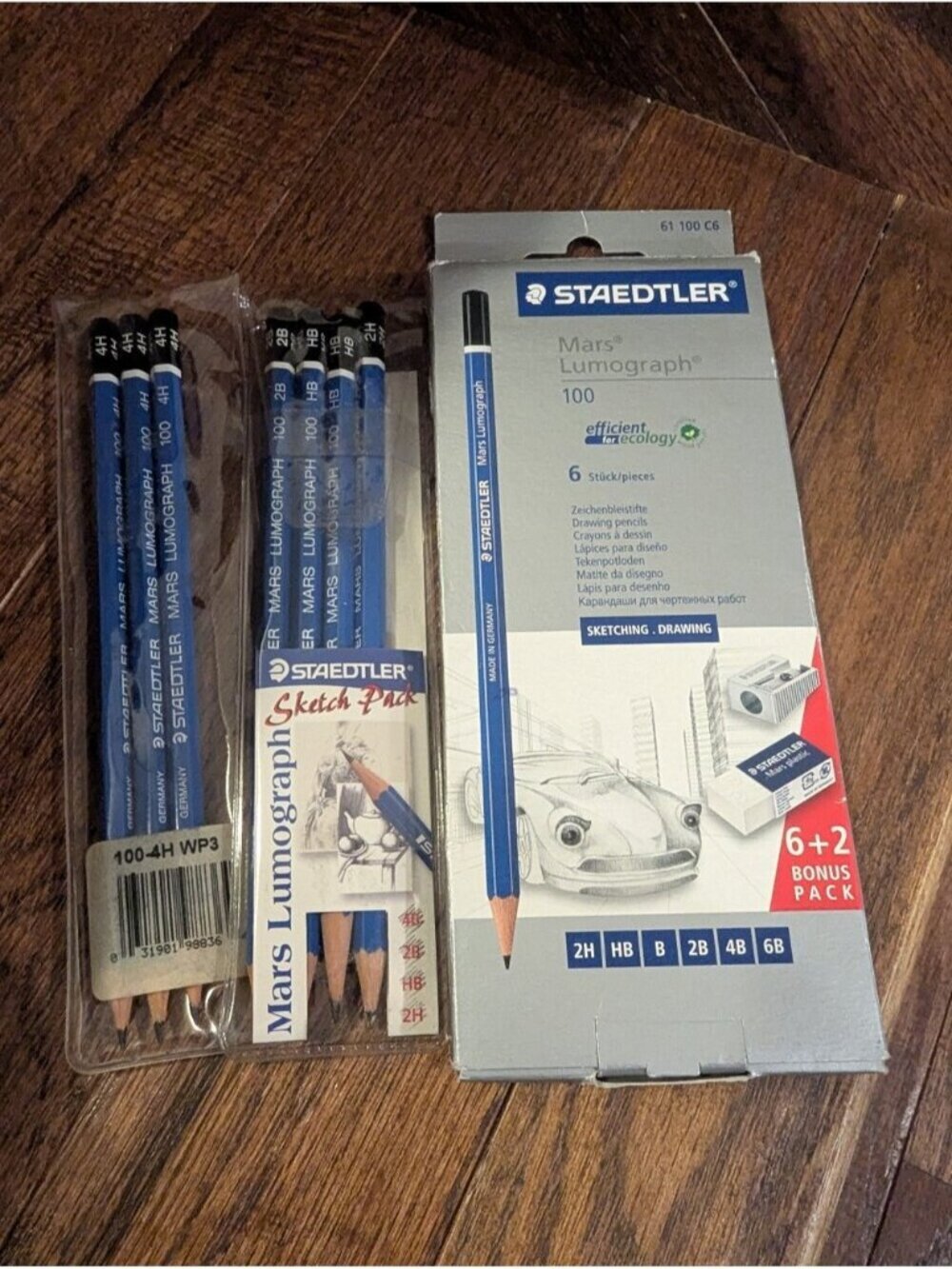 Staedtler-Mars Lumograph Drawing Pencils 13 Sketching Pencils Sharpener & Eraser